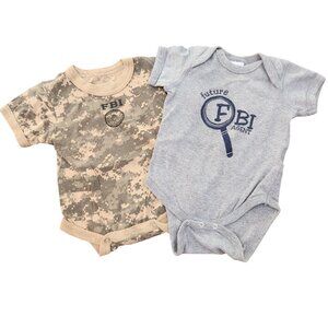 Bundle (2) FBI Bodysuits Baby Clothes "Future FBI Agent" Camo Baby Boy 12 Months